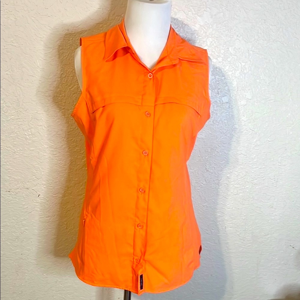 Magellan Outdoors Orange Sleeveless Fitted Blouse